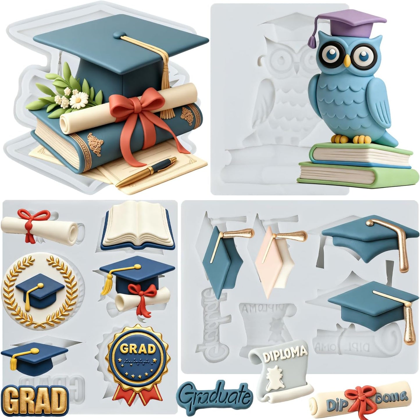 Moldes para fondant de graduacion licenciatura diploma voluta silicona decoracion