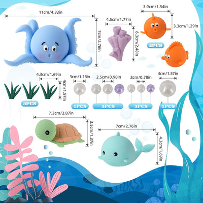 17 Pzas Decoración Pastel Bajo el Mar Animales Niños Baby Shower