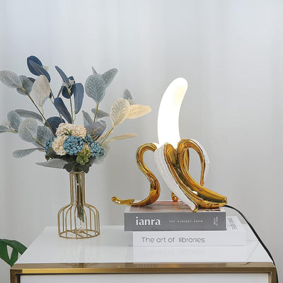 Lámpara mesa resina chapada plátano iluminación