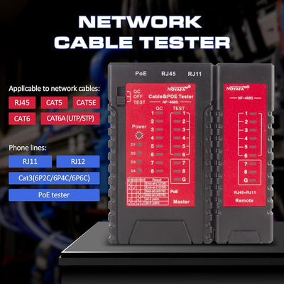 Probador cables red RJ11 RJ12 RJ45 CAT5 CAT6 POE