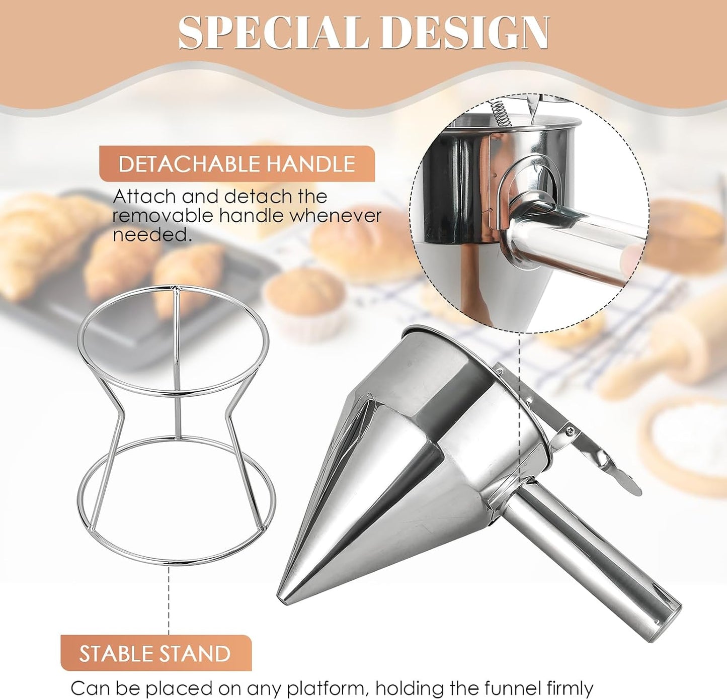 Dispensador masa panqueques acero inox 20oz embudo pistón