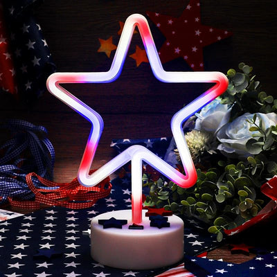 Letrero neón estrella patriótica 4 de julio USB y pilas
