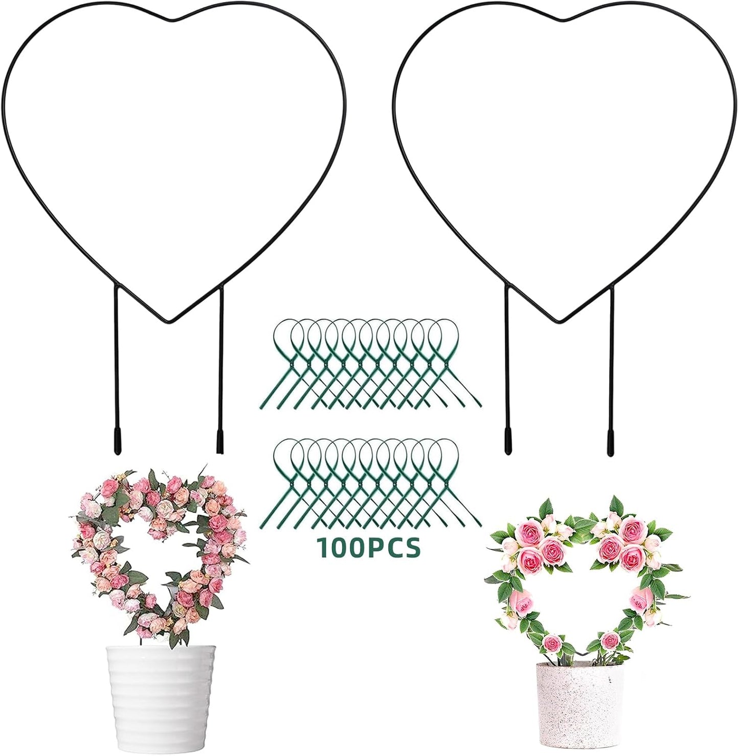 Enrejado corazón hierro 2 pzas para plantas trepadoras