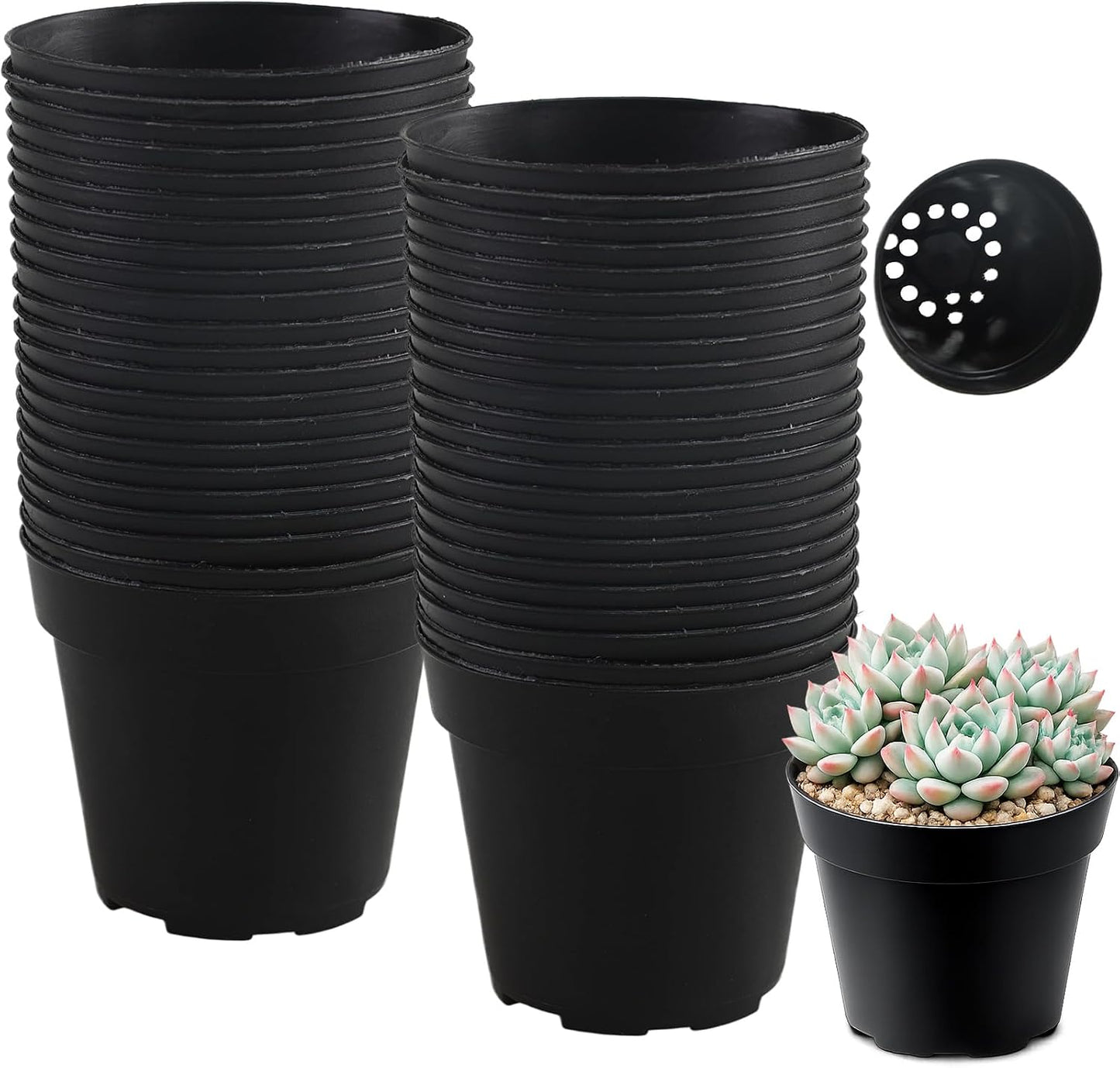 Set 50 Macetas Plástico 4pulg con Agujeros Drenaje Vivero