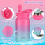 Botella agua acero inox 12oz para niños con popote