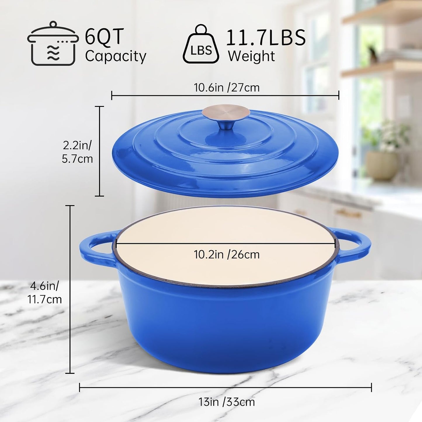 Olla holandesa hierro fundido esmaltado 6qt con tapa