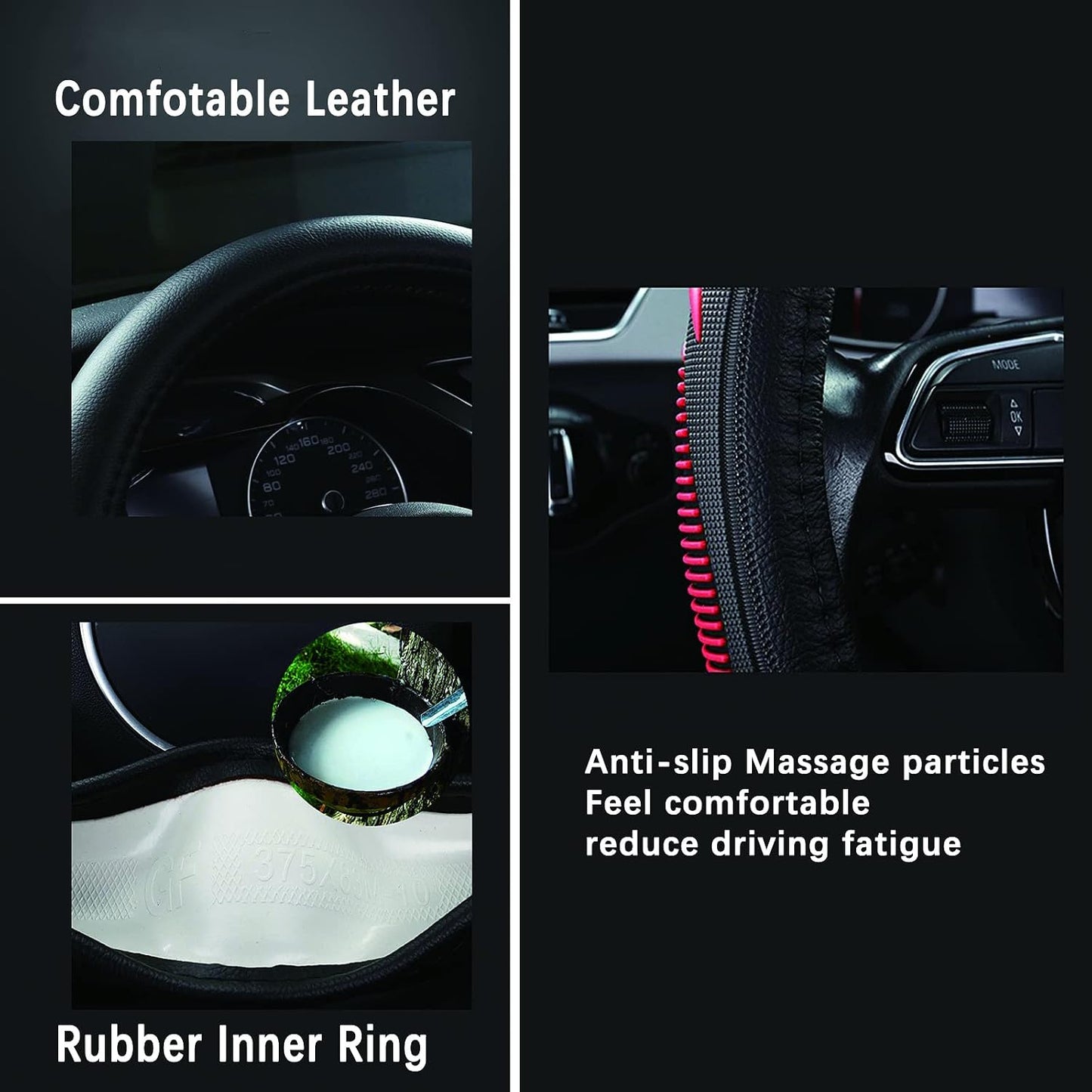 Funda volante cuero Dodge Ram 15.5-16pulg antiderrap negro