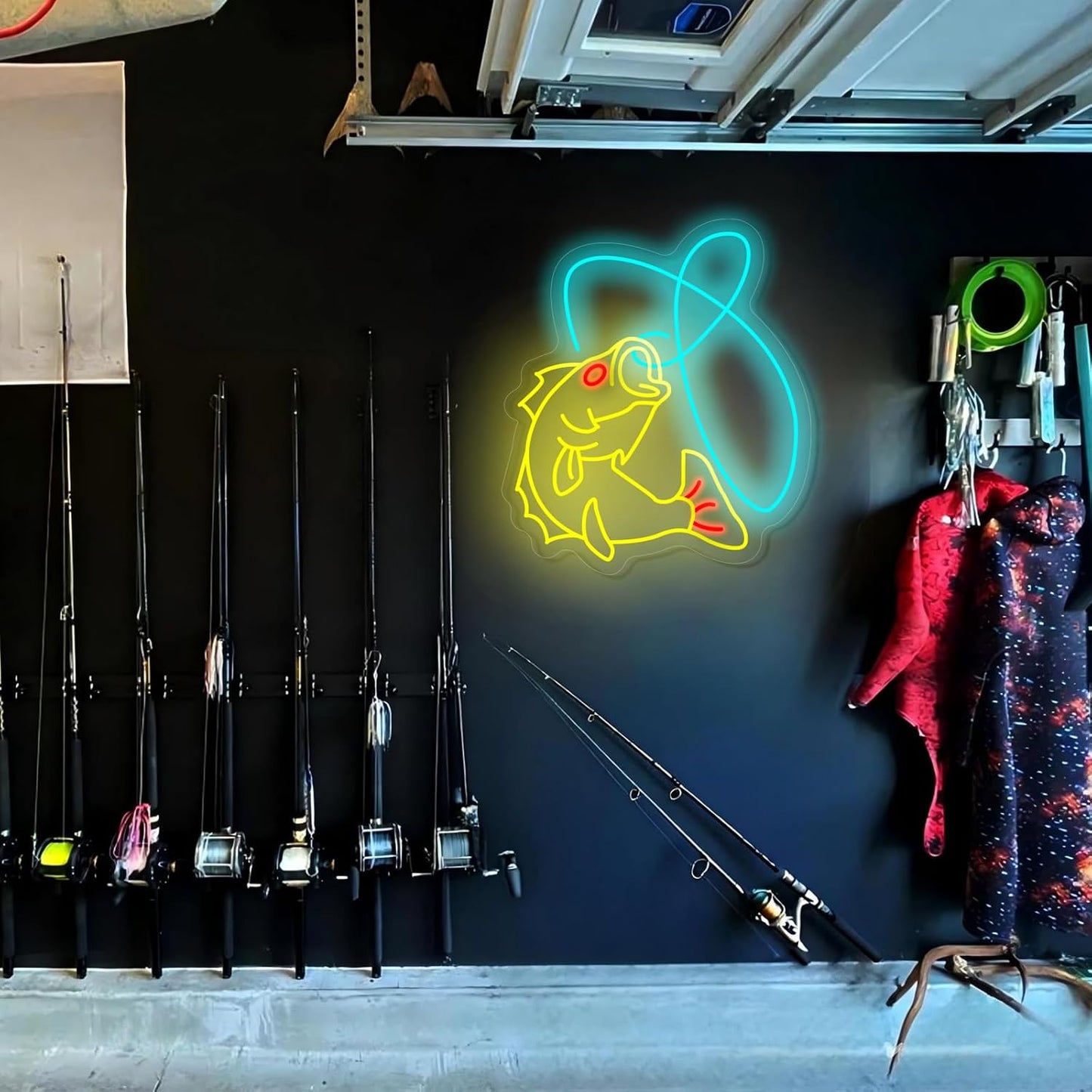 Letrero neón pesca regulable con luces LED USB para tienda yate