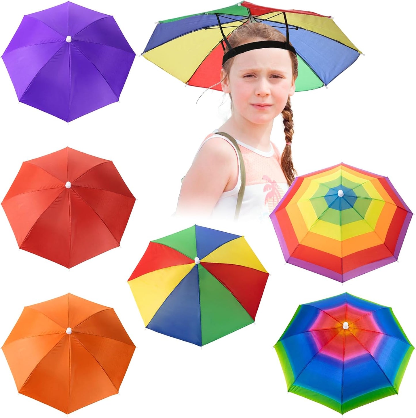 6 Sombreros Paraguas Arcoíris 20pulg Plegable Impermeable