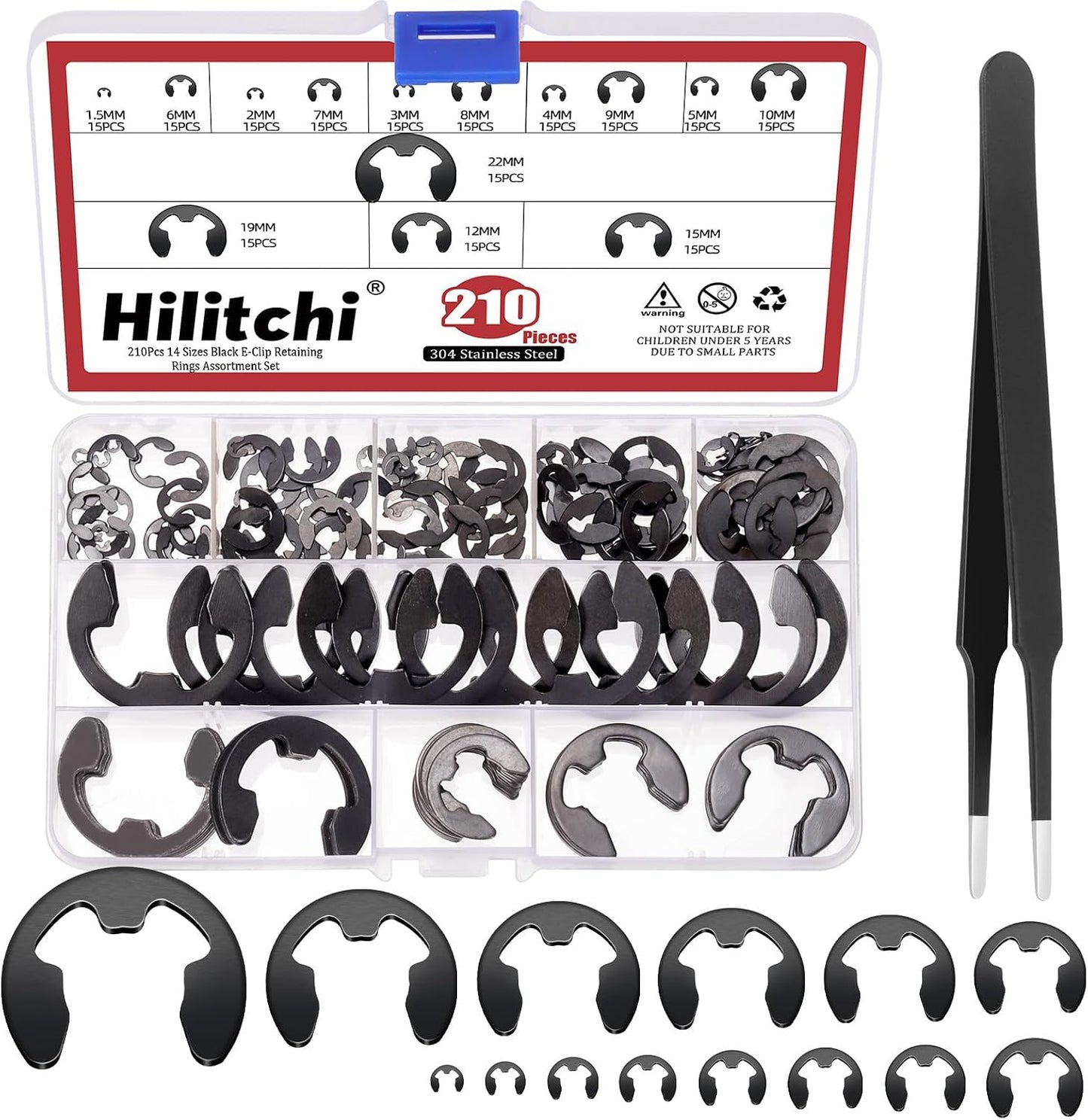 Kit E-Clip acero al manganeso 14 tamaños M1.5 a M15