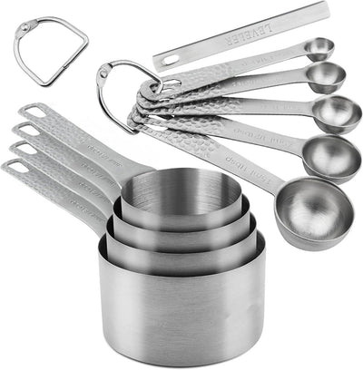 Set 10 Tazas Medidoras Acero Inox 18/8 Cucharas y Nivelador