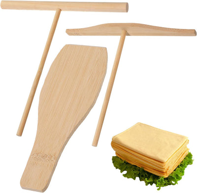 3 Pzas Esparcidor Crepé Palo Madera Forma T Espátula