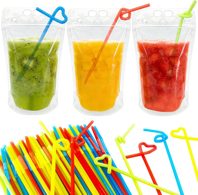 100 Bolsas Bebidas con Agujero Pajilla Resellables Adultos