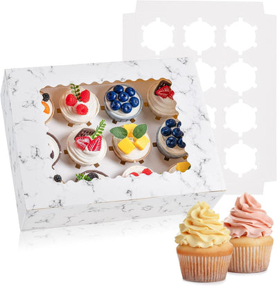 6 Cajas Cupcakes Grado Alimenticio con Ventana Patrón Mármol