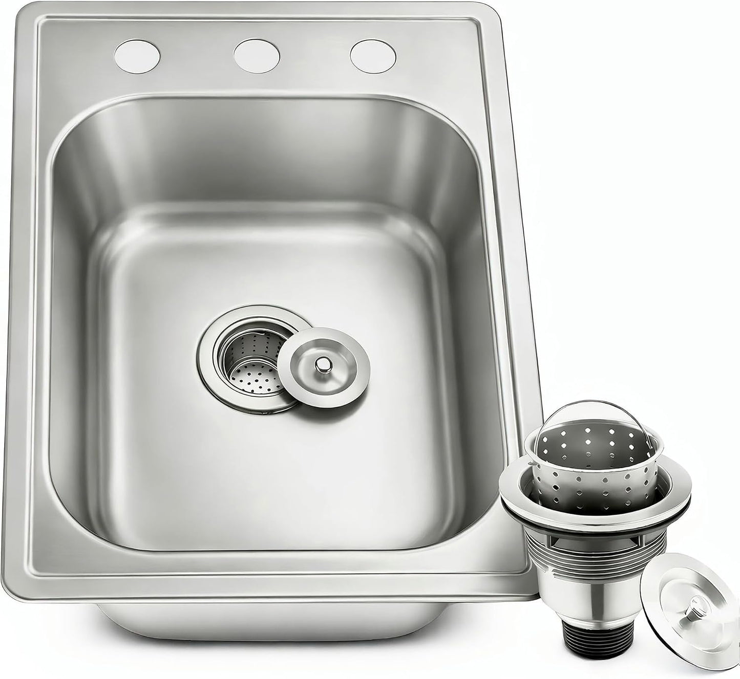 Fregadero cocina 17x22pulg acero inox 3 agujeros con colador