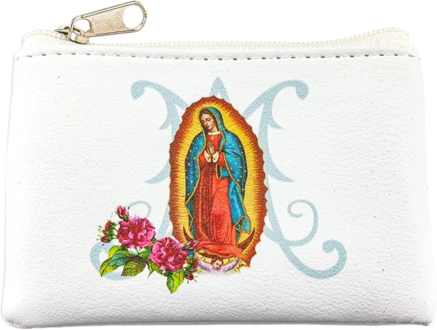 Bolsa rosario cuero sintético blanco cierre cremallera 3.25"