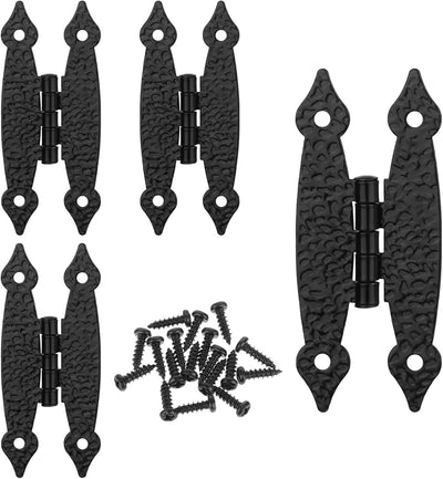 4 Bisagras H Hierro Antiguo Negro para Puerta Madera