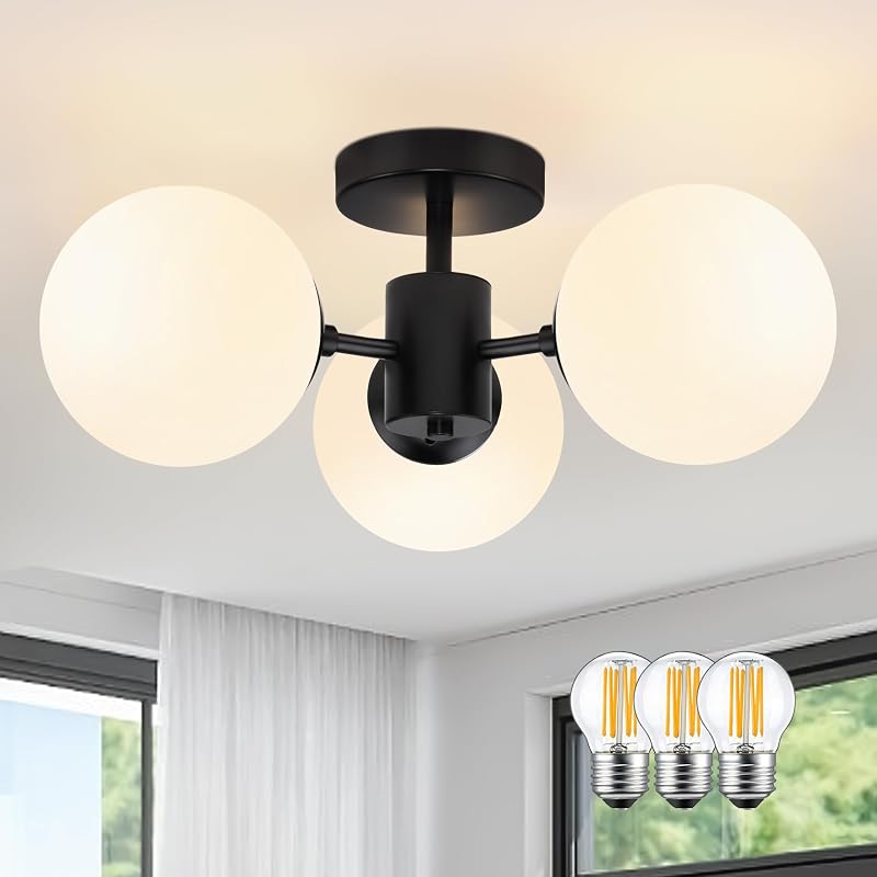 Lámpara techo semiempotrada 3 luces candelabro moderno negro