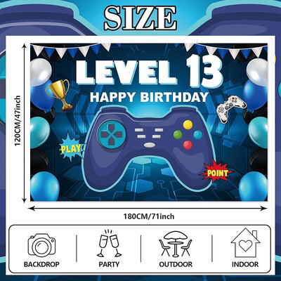 Pancarta Happy 13 Birthday Level Up para niños videojuegos