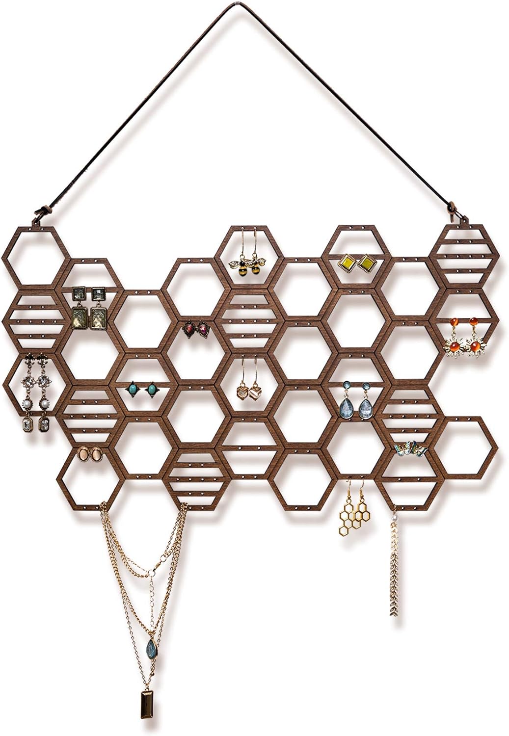 Organiz. aretes colgantes madera nogal