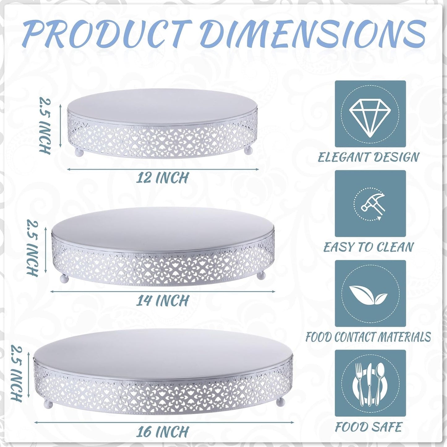 3 Pzas Soporte Pastel 16'' 14'' 12'' Metal Redondo