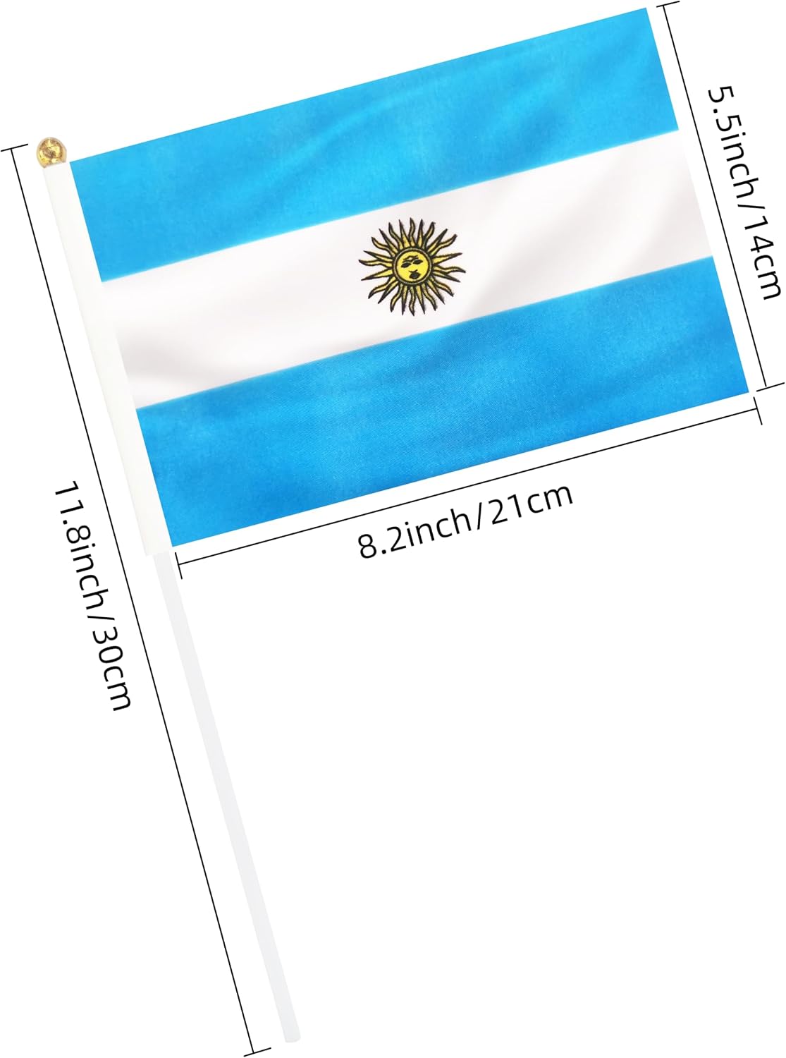 25 Banderas Argentinas con Poste 11.8pulg 5.5x8.2pulg Eventos