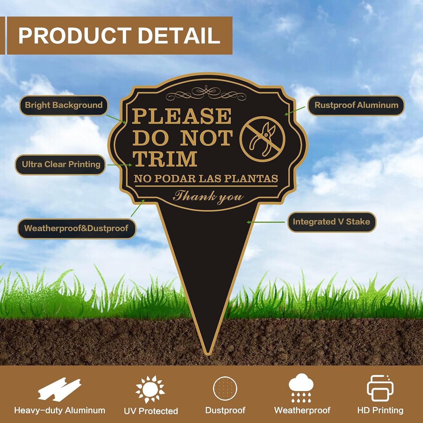 Cartel jardín doble cara 10x14 bilingüe con estaca