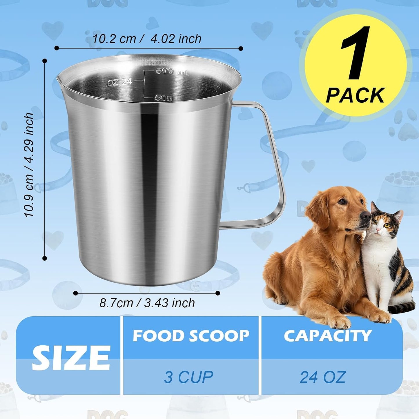Cuchara acero inox 304 para mascotas 3 tazas lavavajillas