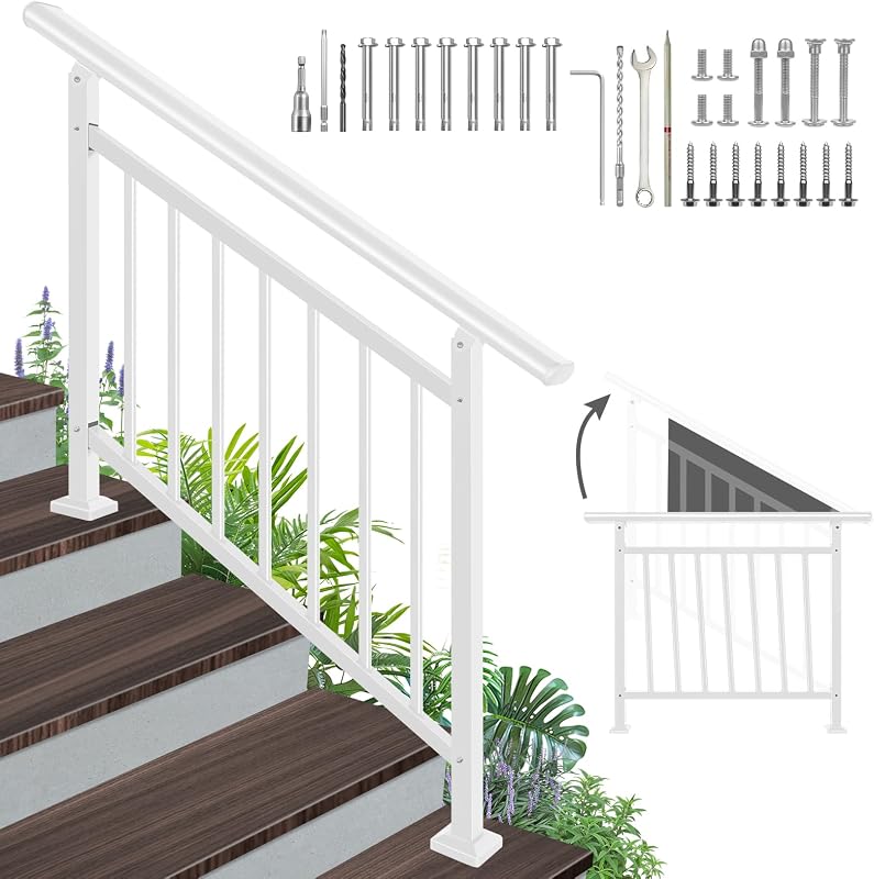 Pasamanos ajustable metal blanco para escalones al aire