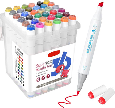 Juego 36 marcadores artísticos con estuche doble punta agua