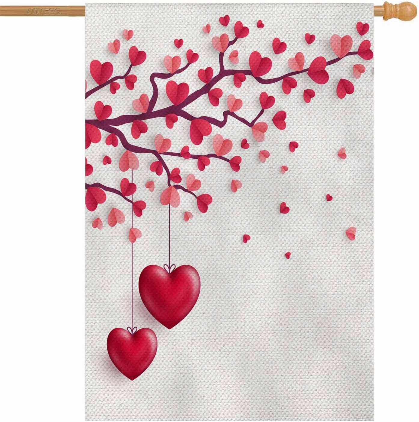 Banderas San Valentín 28x40pulg Árbol Arpillera Doble Cara
