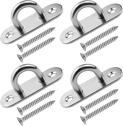 4 Pzas Gancho Techo Acero Inox 3.1" Placa Ojo