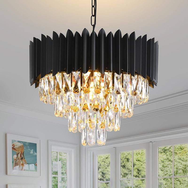 Candelabro cristal 7 luces negro para comedor sala