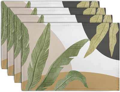 Set 4 Manteles Lino Hojas Palma Tropical Verano Antiderrap