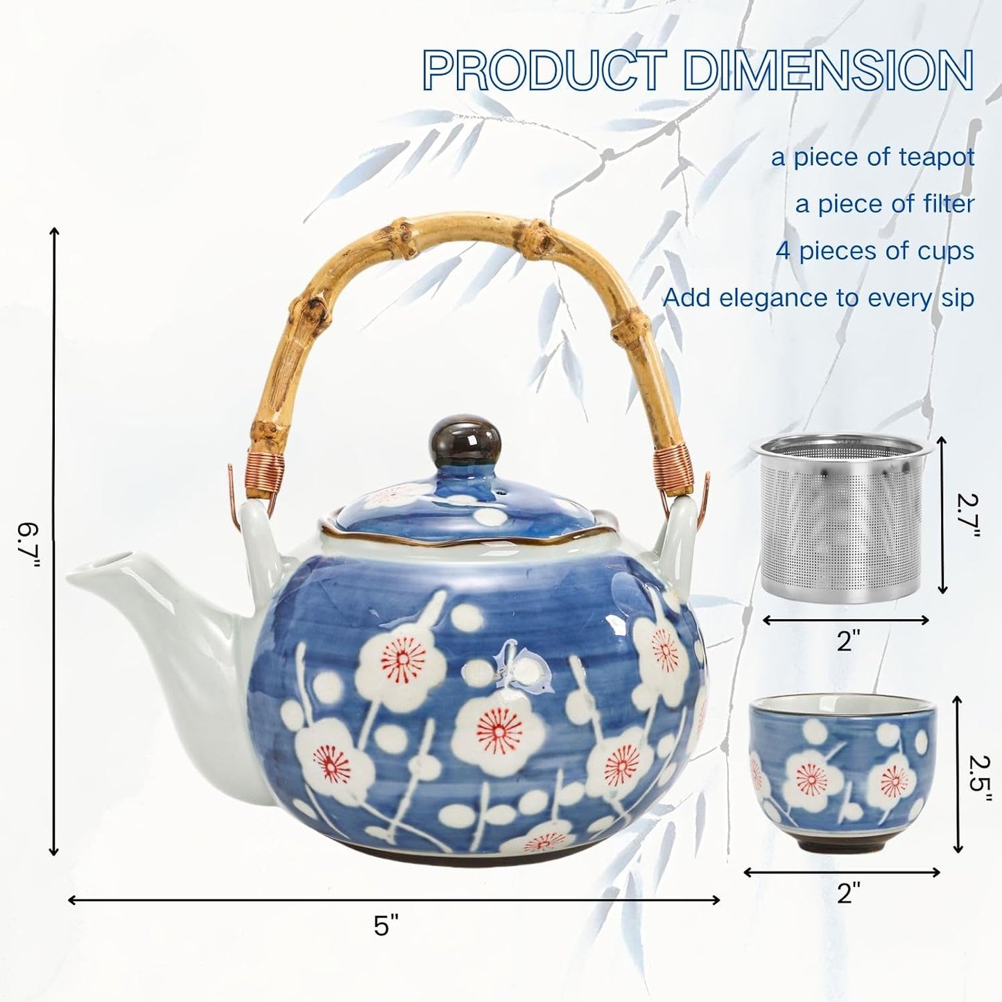 Set té japonés tetera cerámica 4 tazas infusor bambú