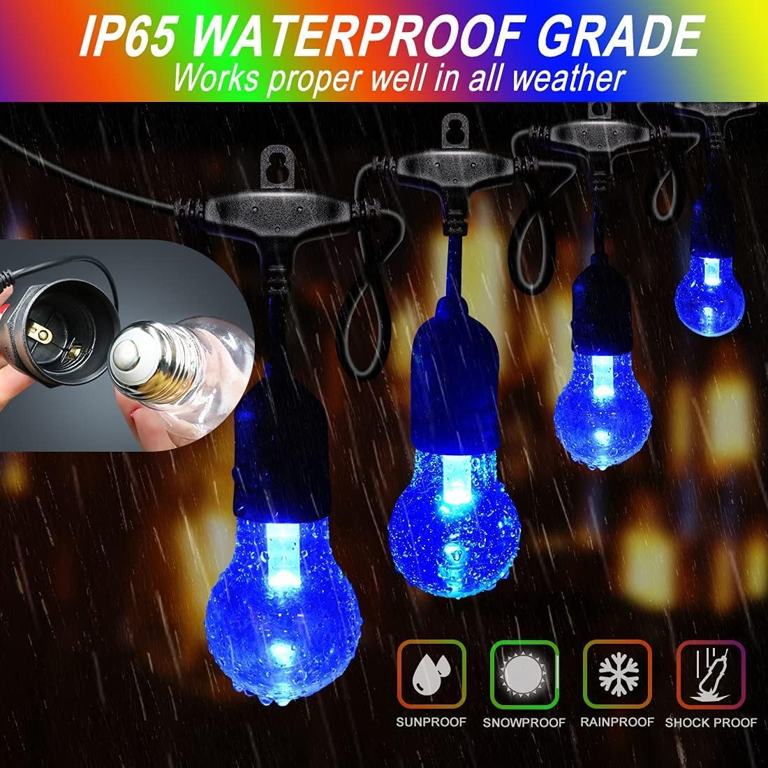 Tira luces RGB 48ft exteriores control remoto bombillas E26