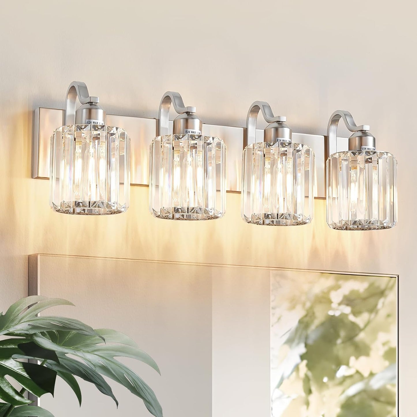 4 Luces Tocador Níquel Cristal Baño
