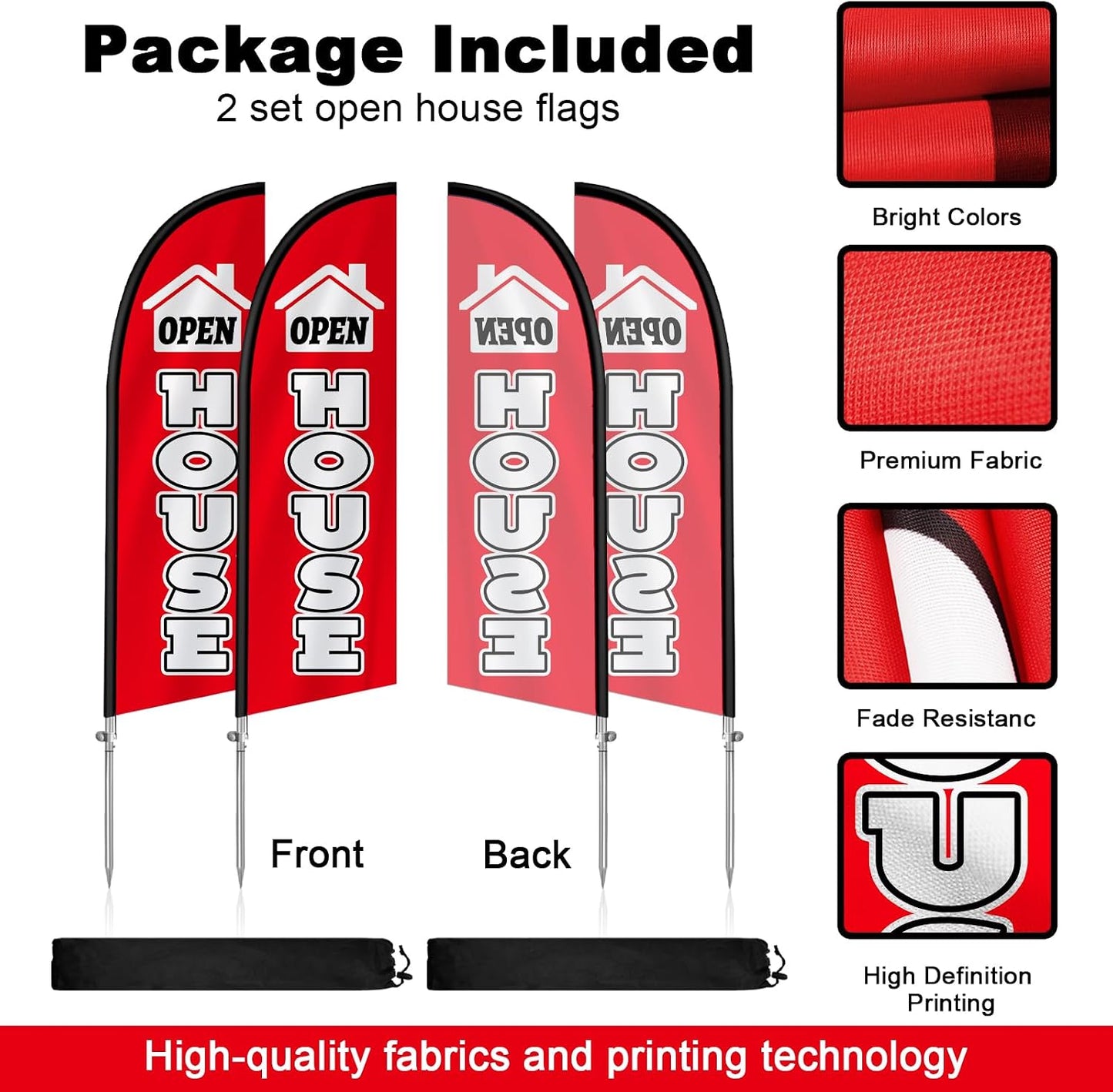 2 Banderas 8ft para Casas Abiertas con Poste Rojo