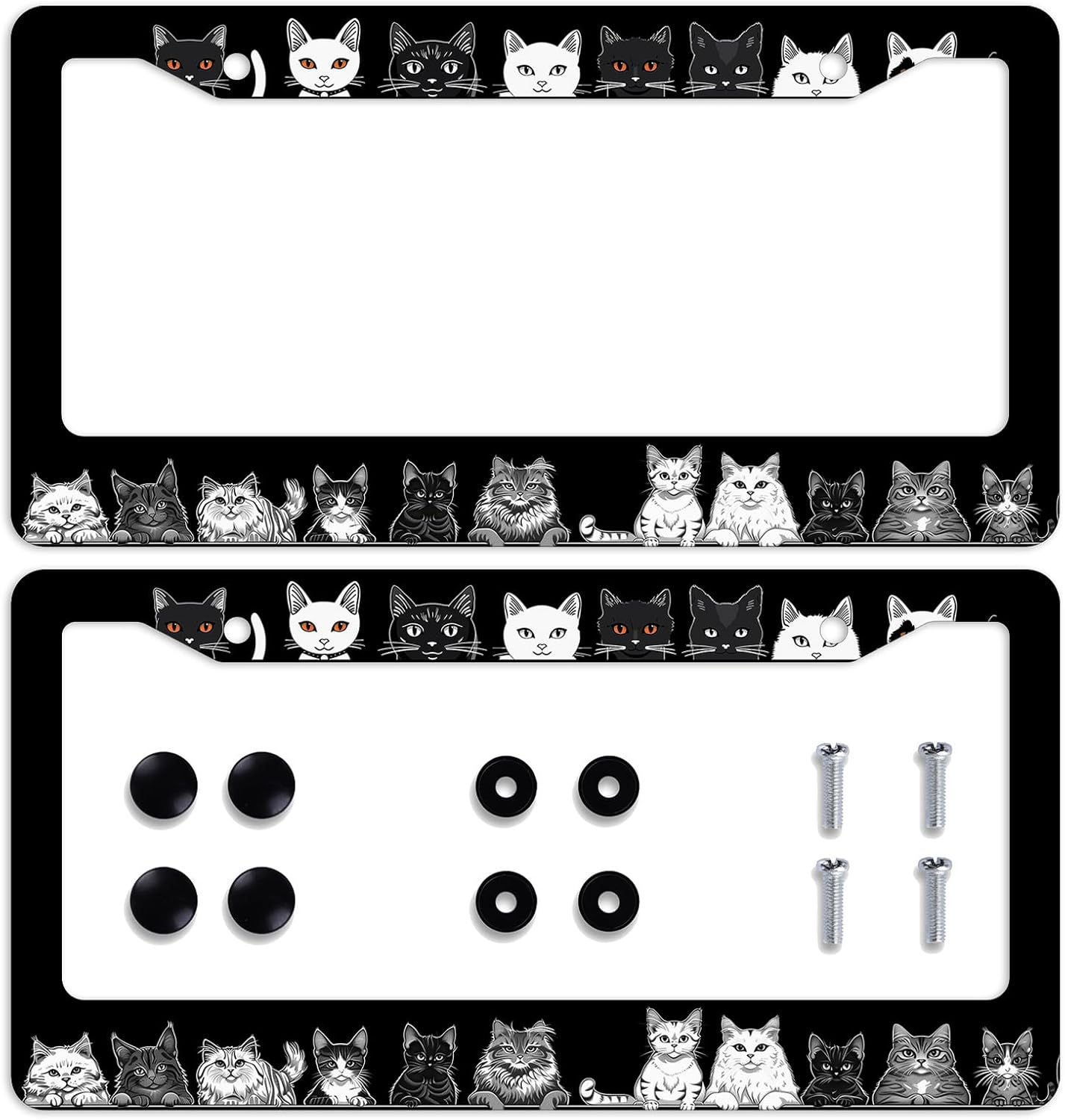 Marco matrícula acero inox personalizable gato negro