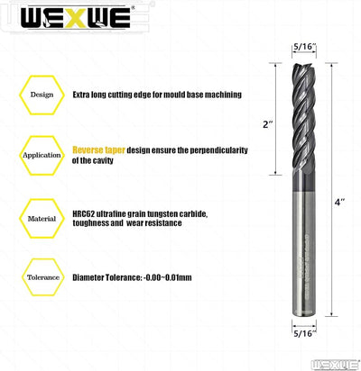 Fresa cuadrada carburo 5/16-4" 4 flautas 2 pzas