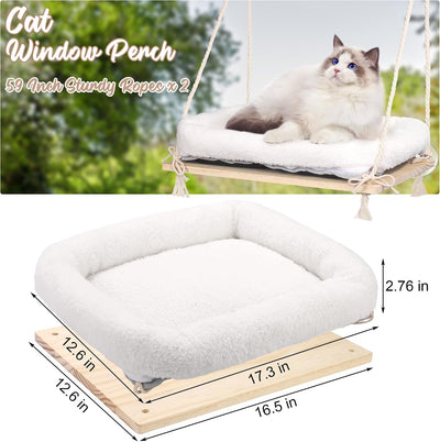 Percha ventana gato con cojín 4 ventosas hamaca madera natural