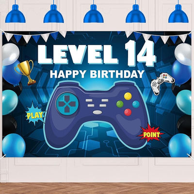 Pancarta Happy 14 Birthday Level Up Videojuegos