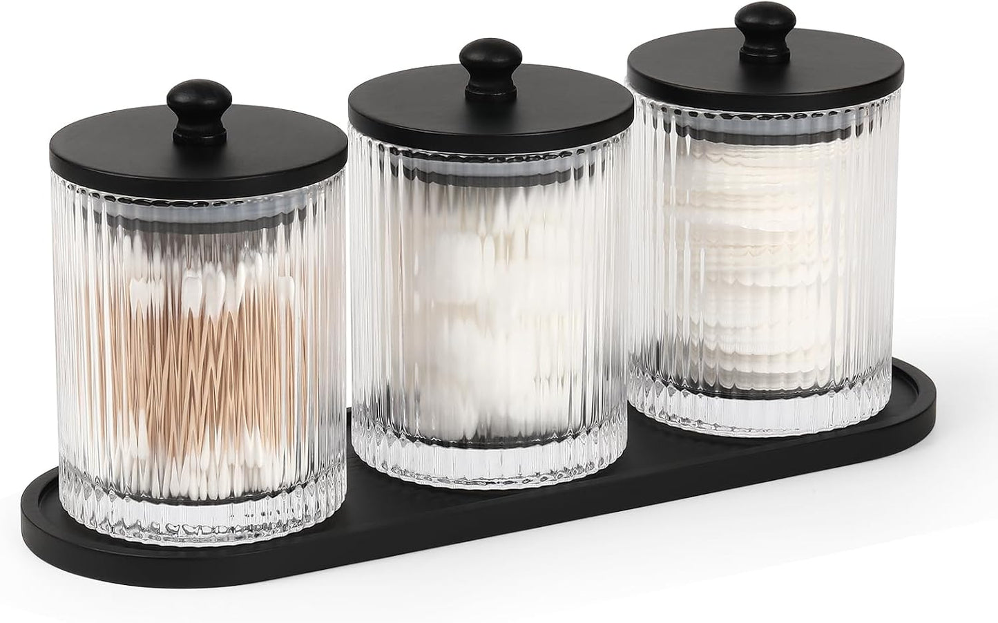 3 Pzas Soporte Qtip Algodón con Bandeja Vidrio Tapas