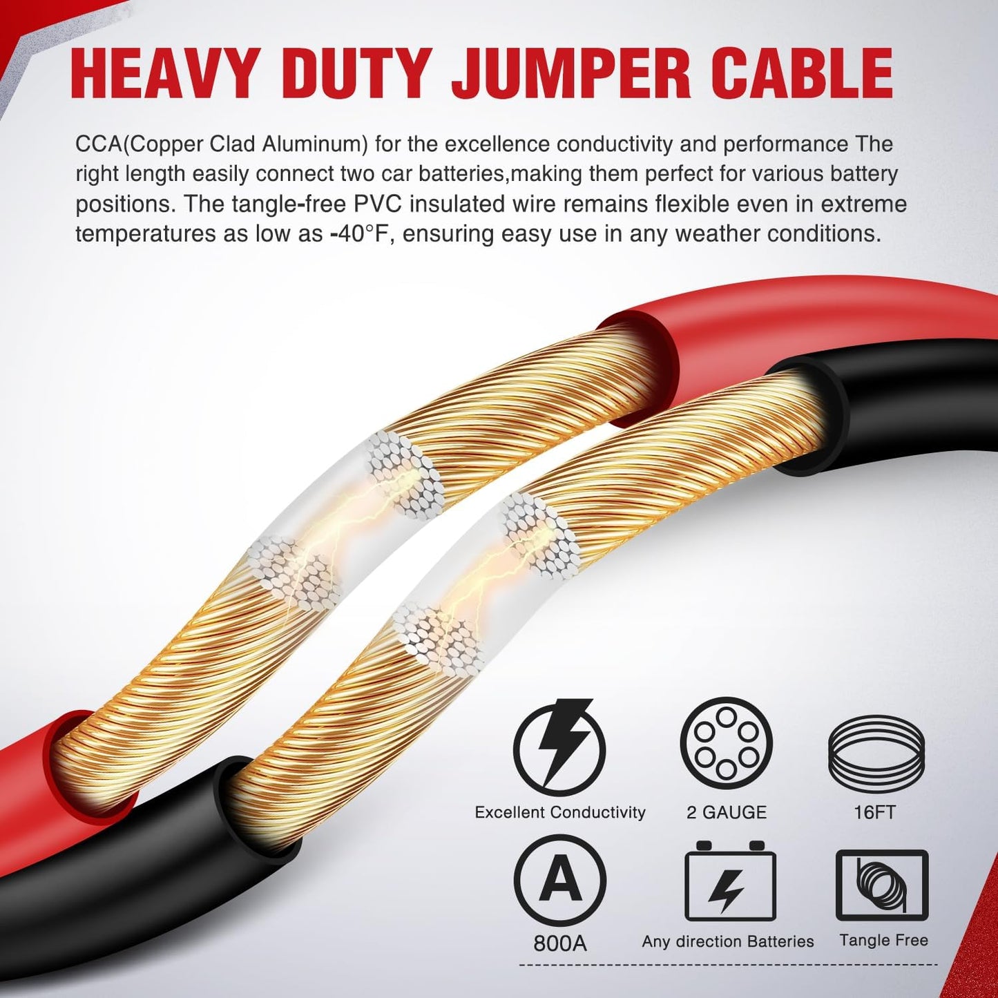 Cables arranque batería coche 4.88m 800A CCA con bolsa