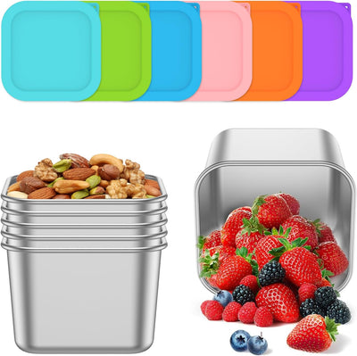 6 Pzas Recipientes Acero Inox 6oz Tapa Silicona Apilables