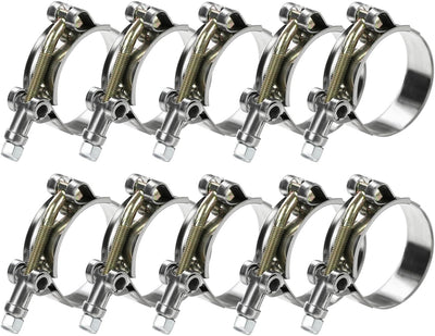10 Abrazaderas T-Bolt 70-78mm para Manguera 2.5" Acero Inox