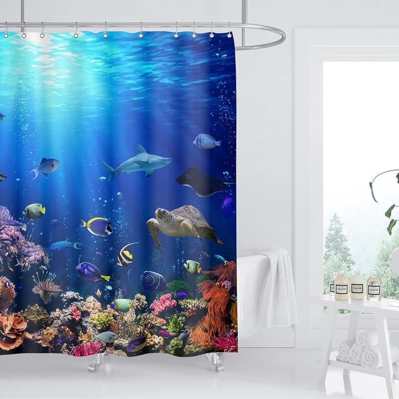 Cortina ducha mundo submarino peces tortuga 72x60pulg