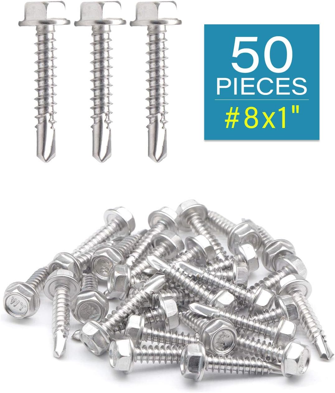 Tornillos autoperforantes acero inox #8x1 hexagonal 50uds