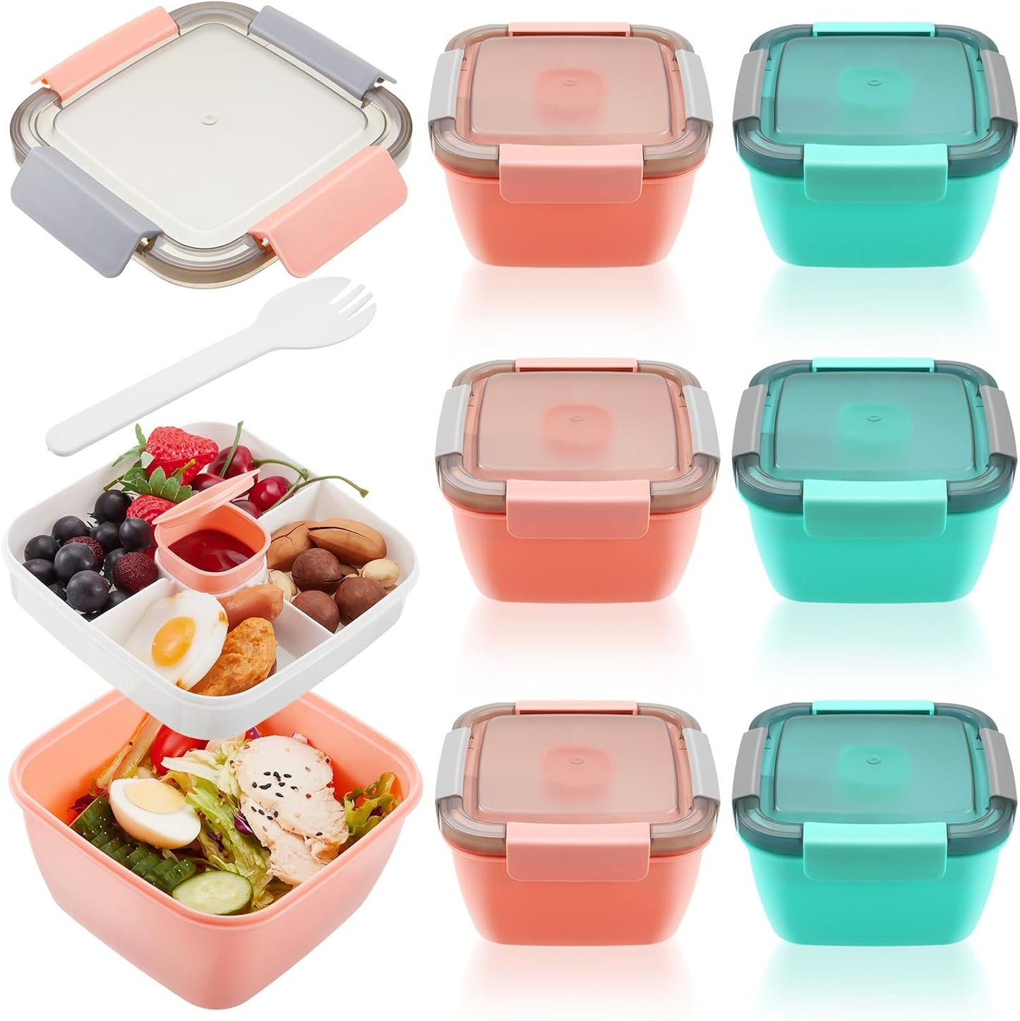 6 Pzas Contenedor Ensalada 1.5L Reutiliz. Apilable