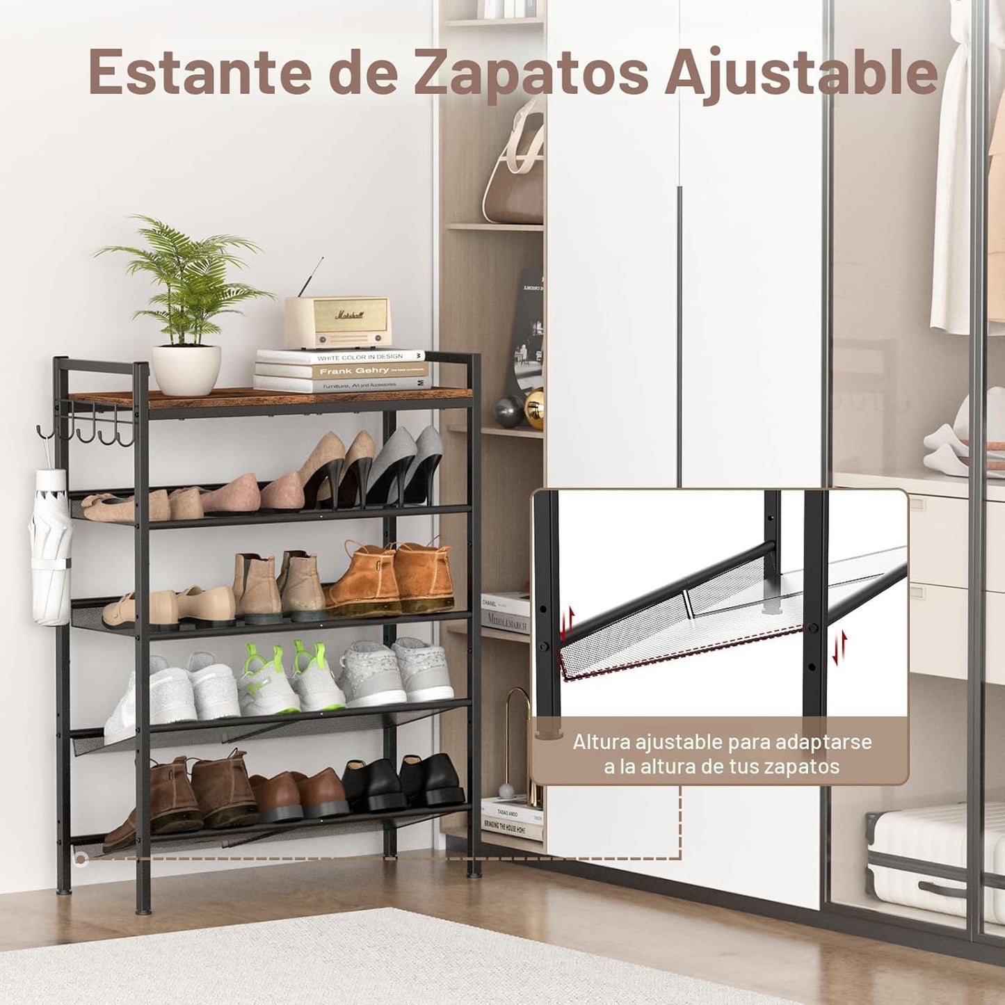 Zapatero metal ajustable 4 niveles baño dormitorio cocina